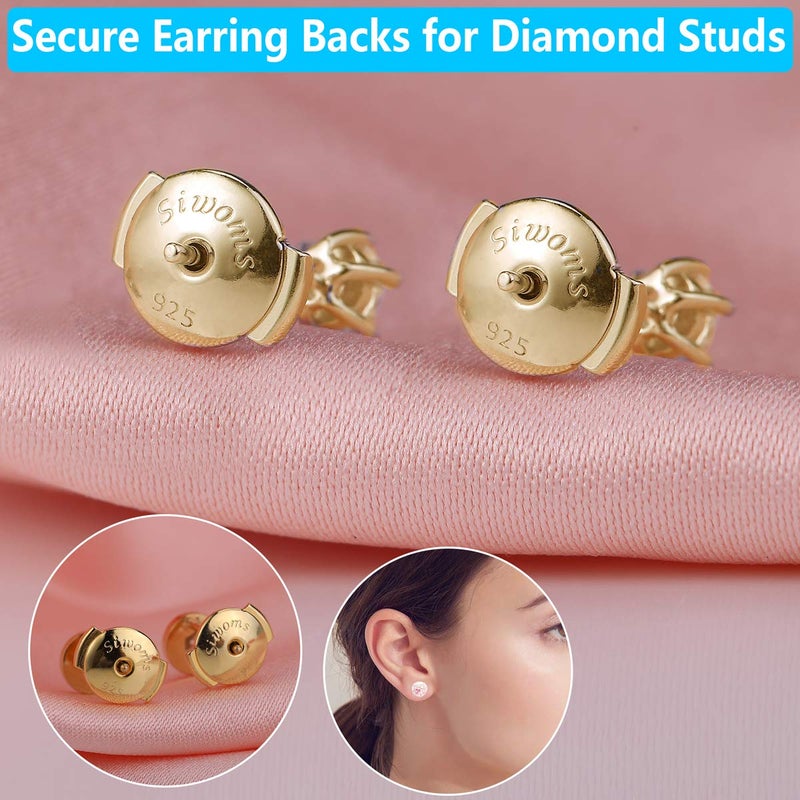 Siwoms 2-Pairs 18K Gold Plated Locking Earring-Back Replacements Secure for Diamond Studs, Hypoallergenic Sterling Silver Backings for Notched Post (0.7ï½ž1.0mm) - Image 2